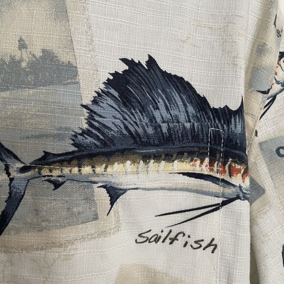 Reel Legends Fish Print Shirt Sz M Mens Button Up Key West Captive Short Sleeve - Picture 10 of 13